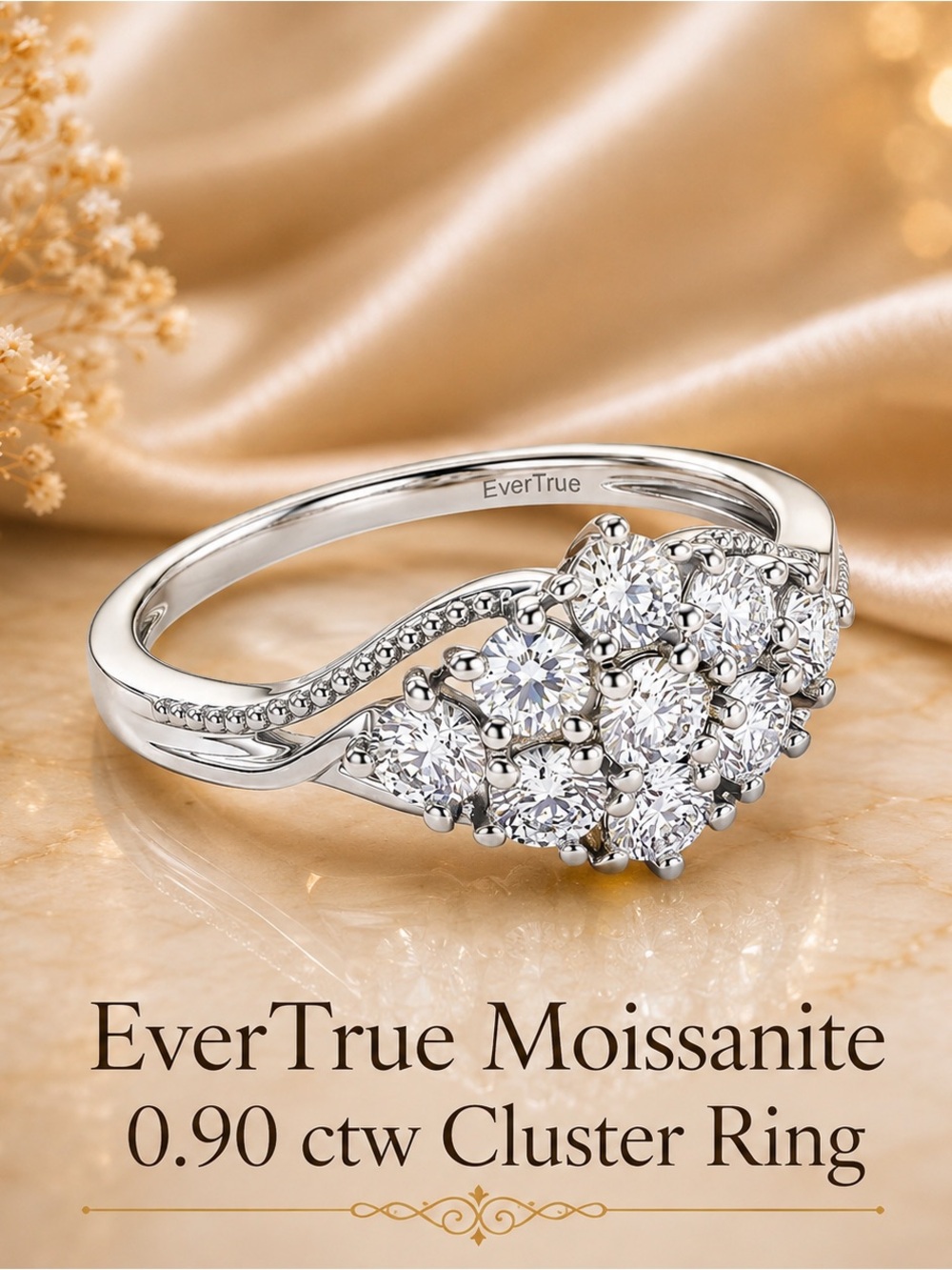 Ever True 0.90 ctw Moissanite Cluster Silver Ring
